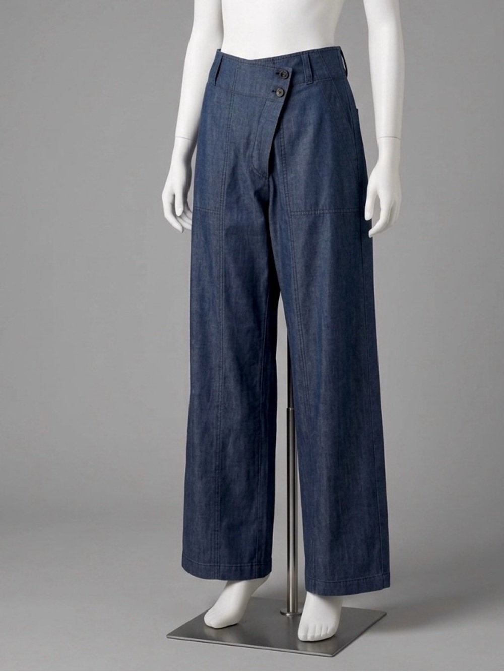 ZARA Asymmetrical Waist Lyocell Wide Leg Pants Dark Wash Size L*